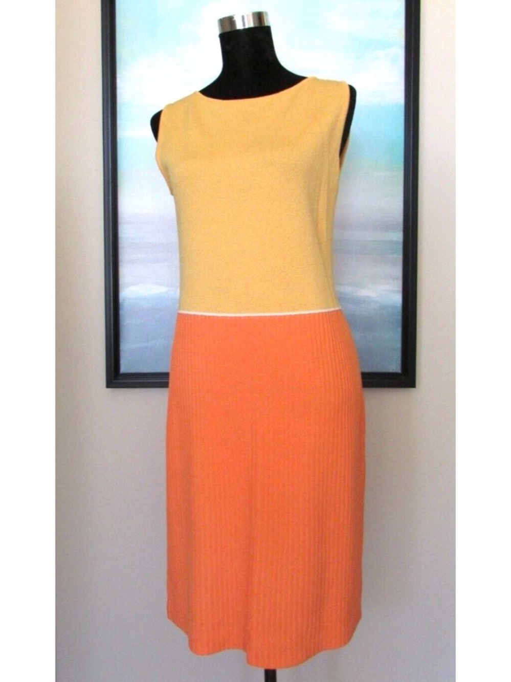 ST. JOHN Collection Rare Color
Block Santana Knit Dress, yellow and orange